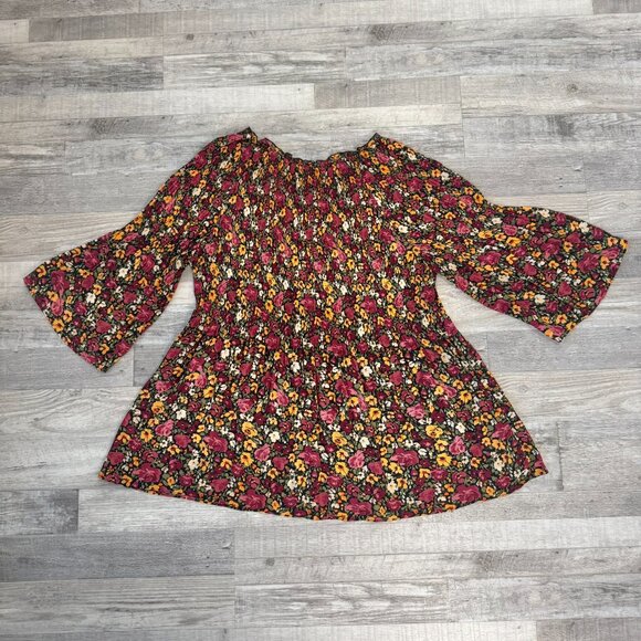 Ninety Clothing Co. Multicolor Floral Crinkle Blouse Bell Sleeve F10 - Picture 5 of 5